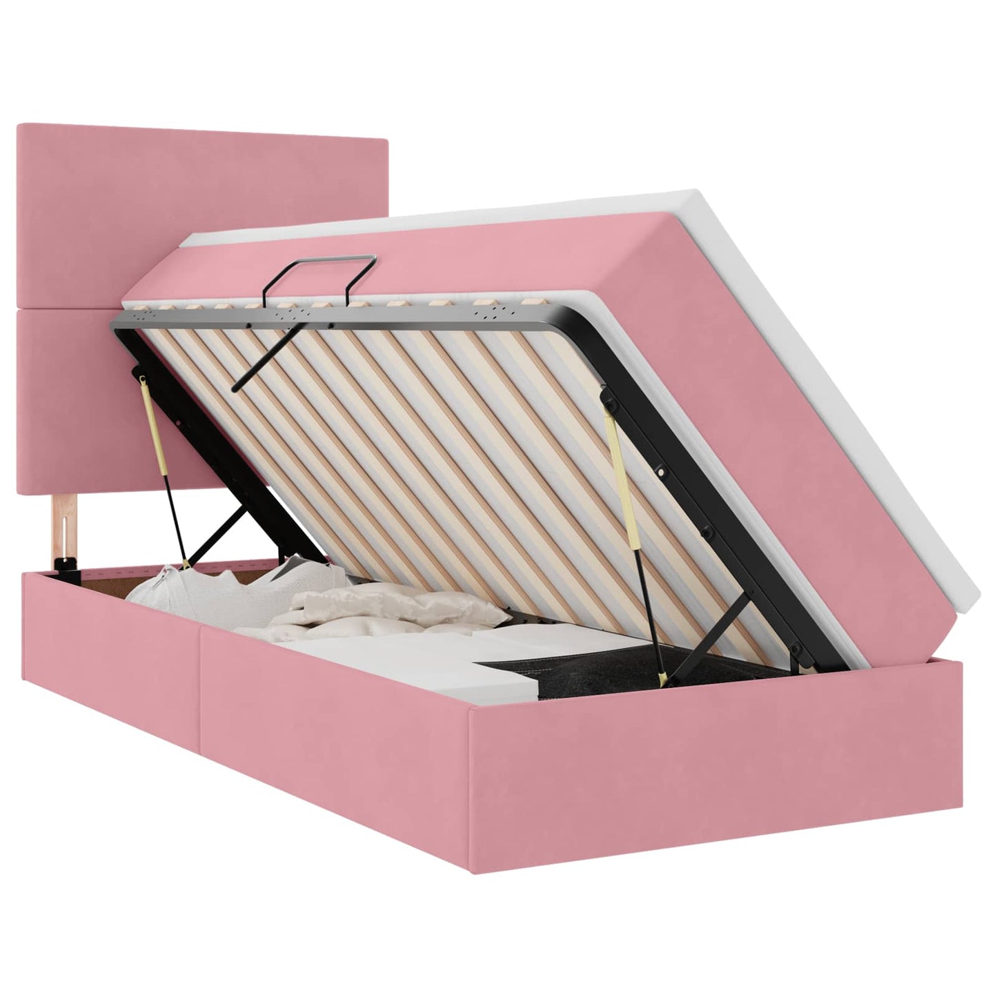 Letto con contenitore e materasso Rosa 100 x 200 cm Velluto