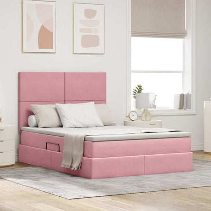 Letto con contenitore e materasso Rosa 140 x 190 cm Velluto