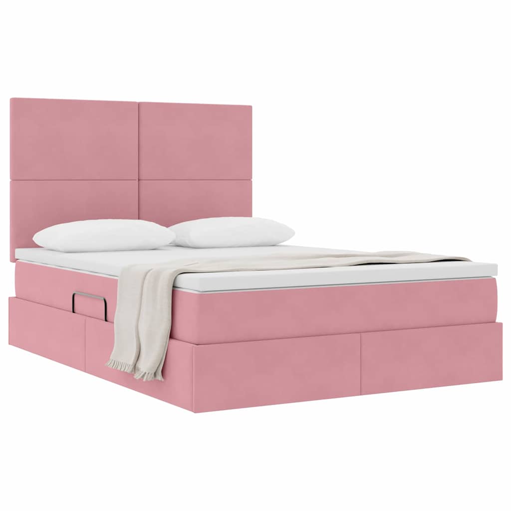 Letto con contenitore e materasso Rosa 140 x 190 cm Velluto