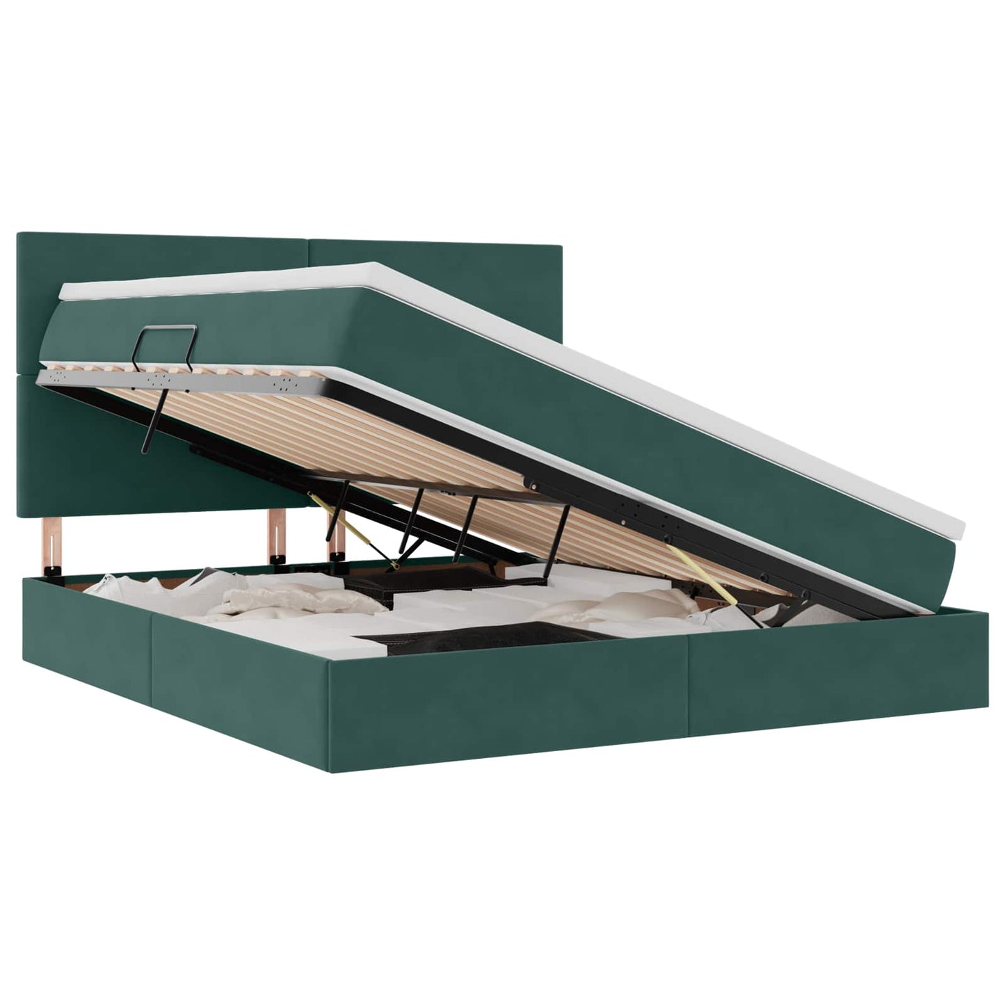 Letto con contenitore e materasso Verde Scuro 160 x 200 cm