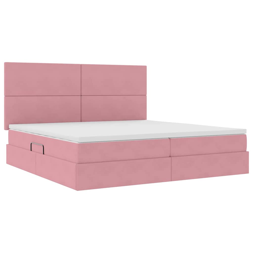 Letto con contenitore e materasso Rosa 200 x 200 cm Velluto