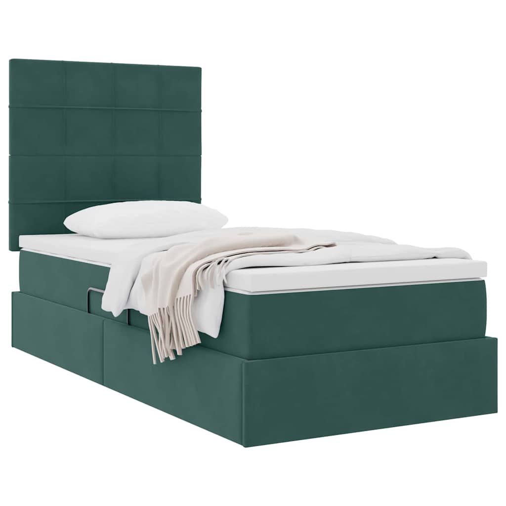 Letto con contenitore e materasso Verde Scuro 90 x 190 cm