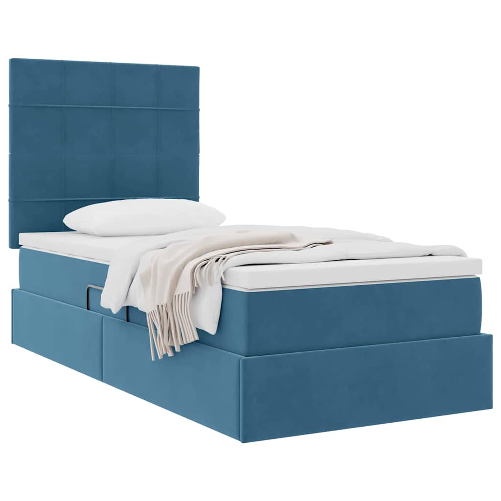 Letto con contenitore e materasso Blu Scuro 90 x 200 cm Velluto