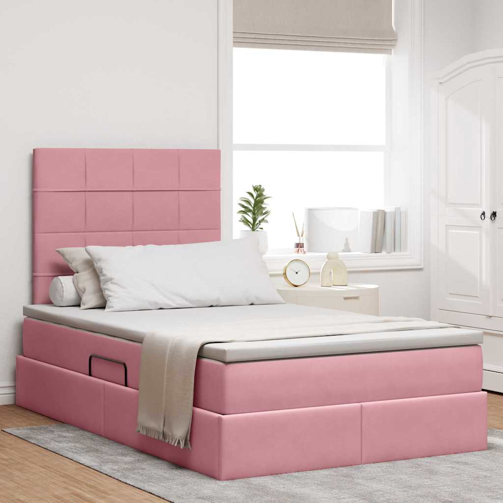 Letto con contenitore e materasso Rosa 120 x 190 cm Velluto