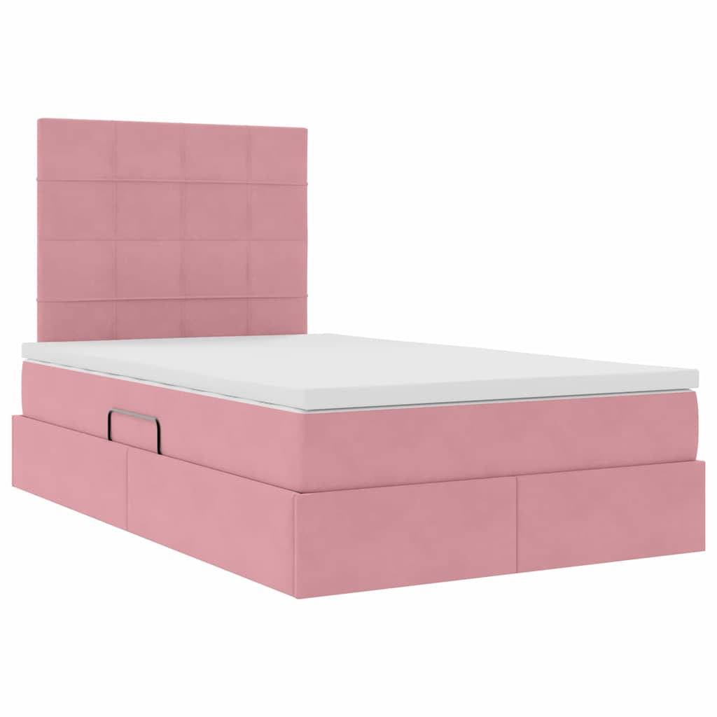 Letto con contenitore e materasso Rosa 120 x 190 cm Velluto
