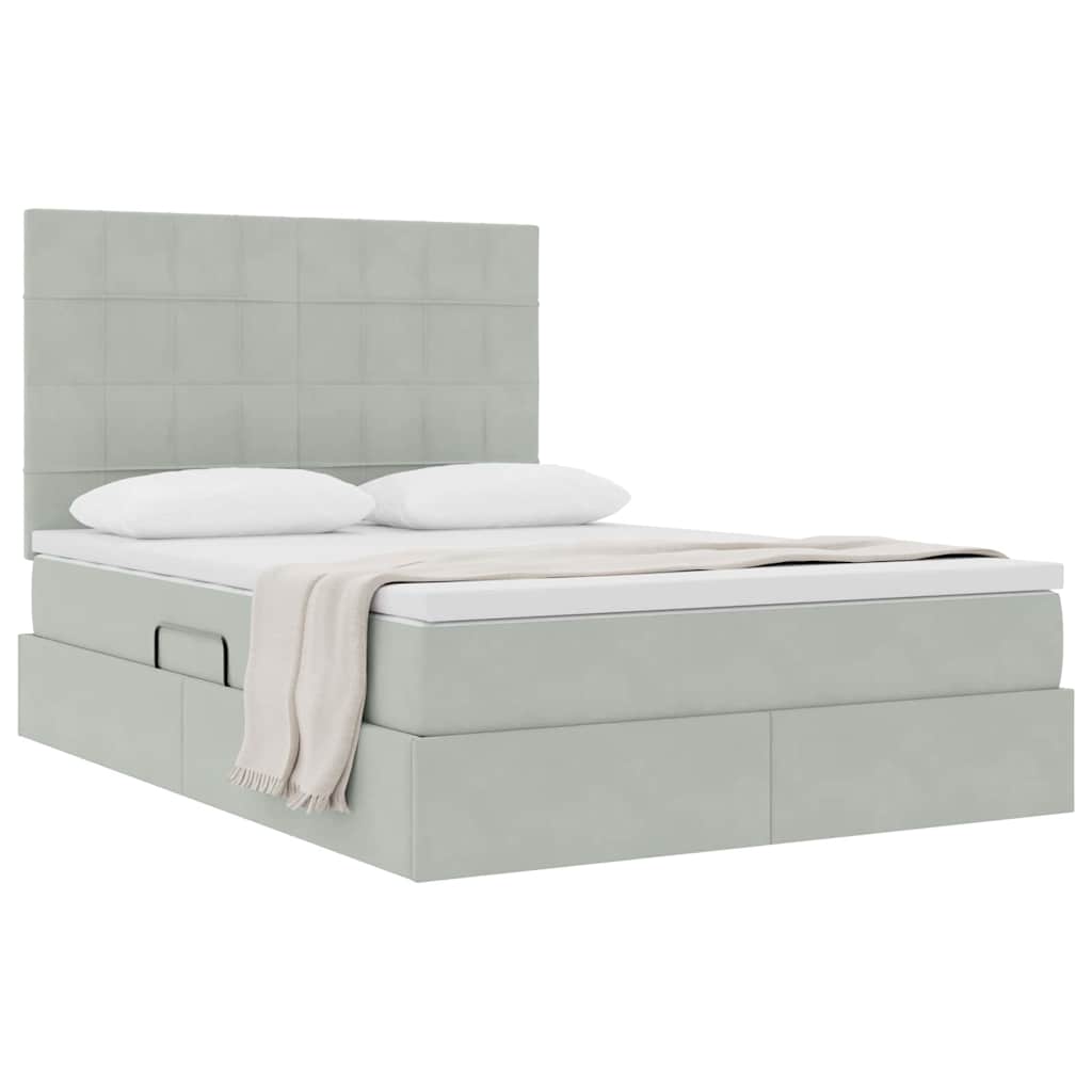 Letto con contenitore e materasso Grigio chiaro 140 x 190 cm