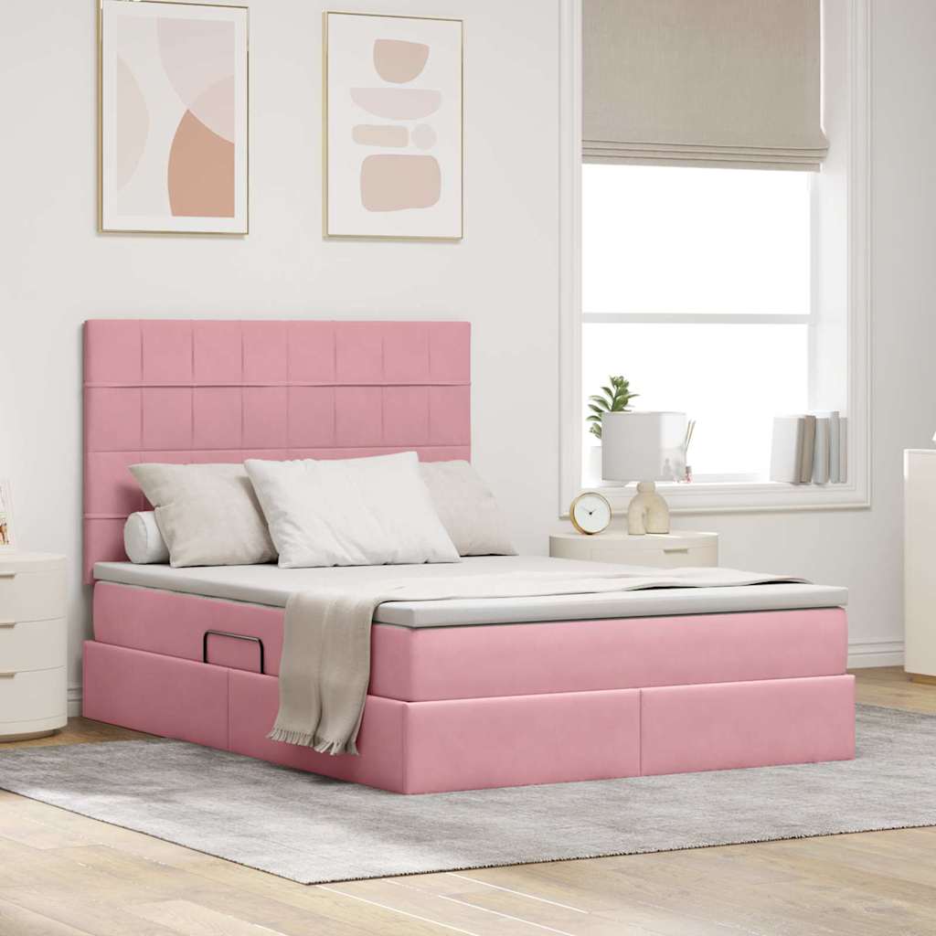 Letto con contenitore e materasso Rosa 140 x 190 cm Velluto