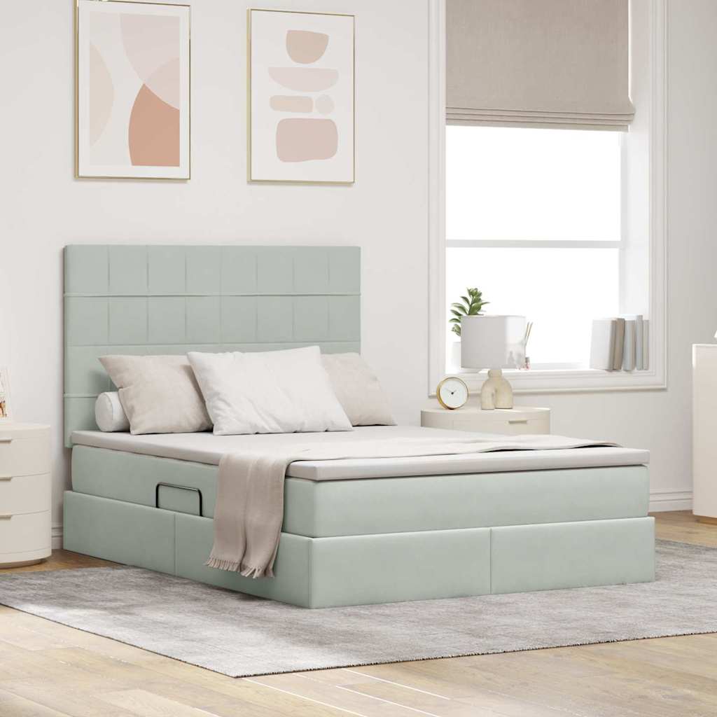 Letto con contenitore e materasso Grigio chiaro 140 x 200 cm
