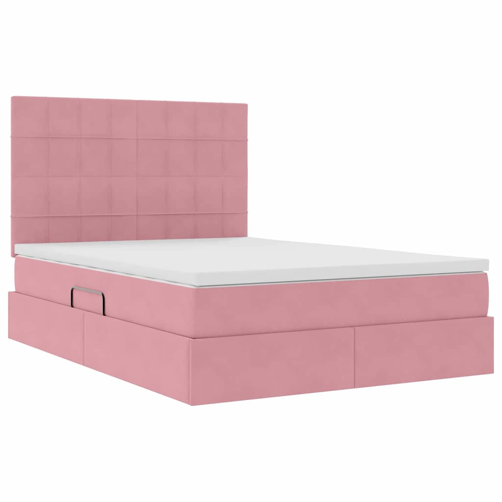 Letto con contenitore e materasso Rosa 140 x 200 cm Velluto