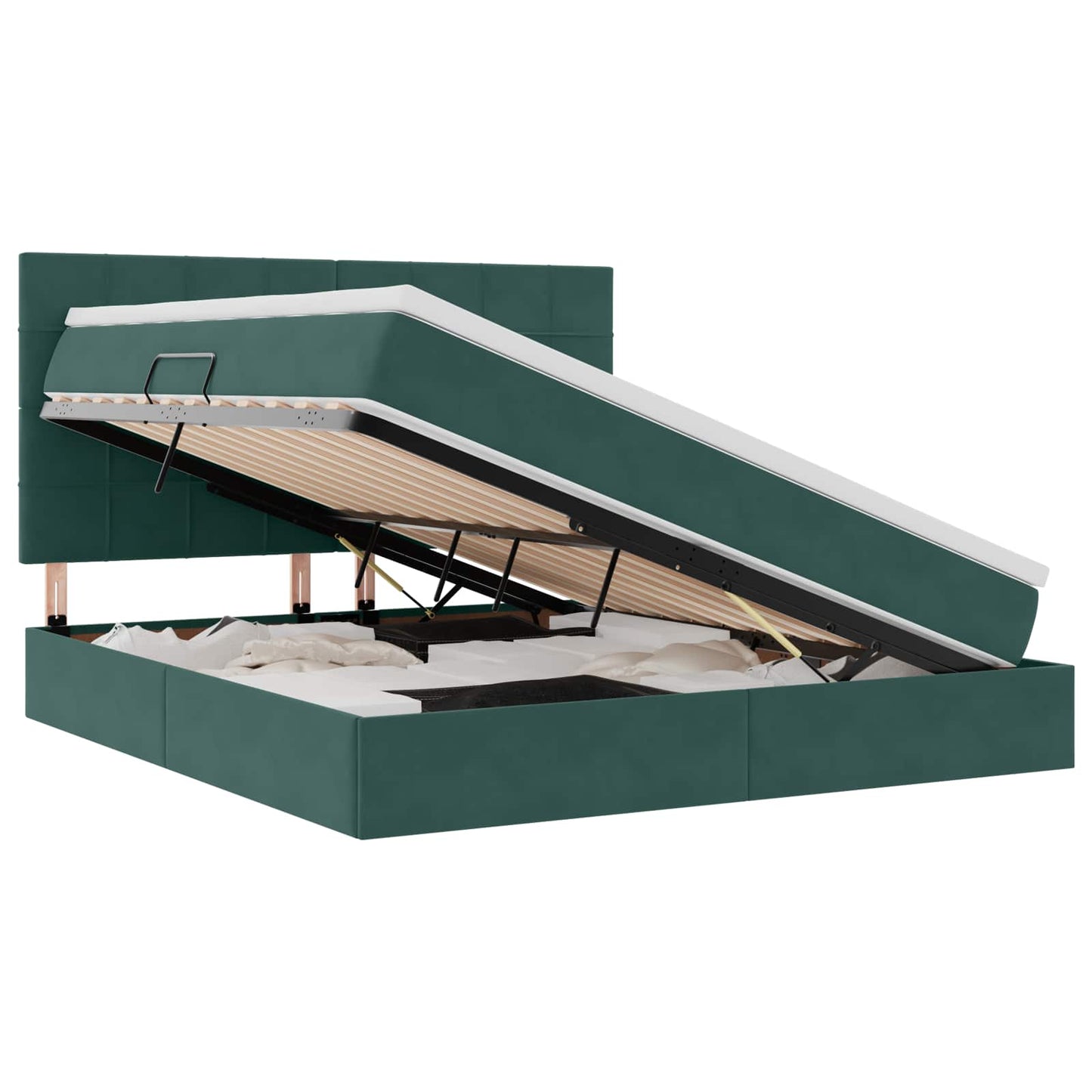 Letto con contenitore e materasso Verde Scuro 160 x 200 cm