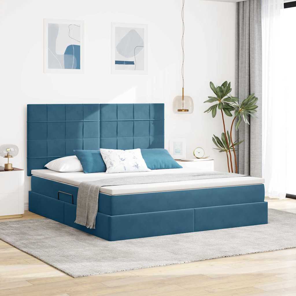 Letto con contenitore e materasso Blu Scuro 180 x 200 cm