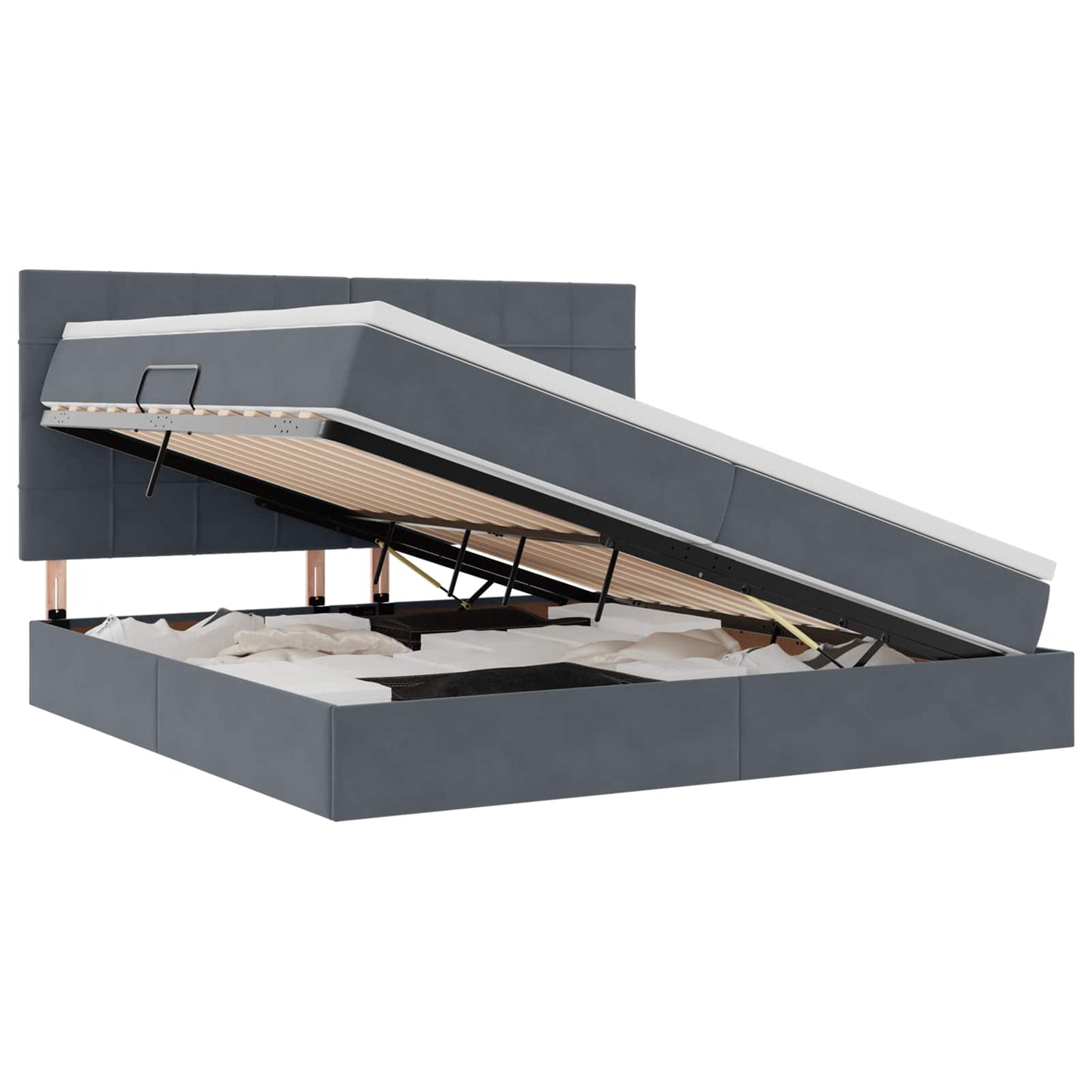 Letto con contenitore e materasso Grigio scuro 200 x 200 cm
