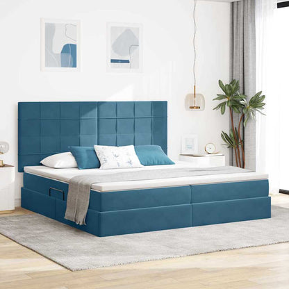 Letto con contenitore e materasso Blu Scuro 200 x 200 cm