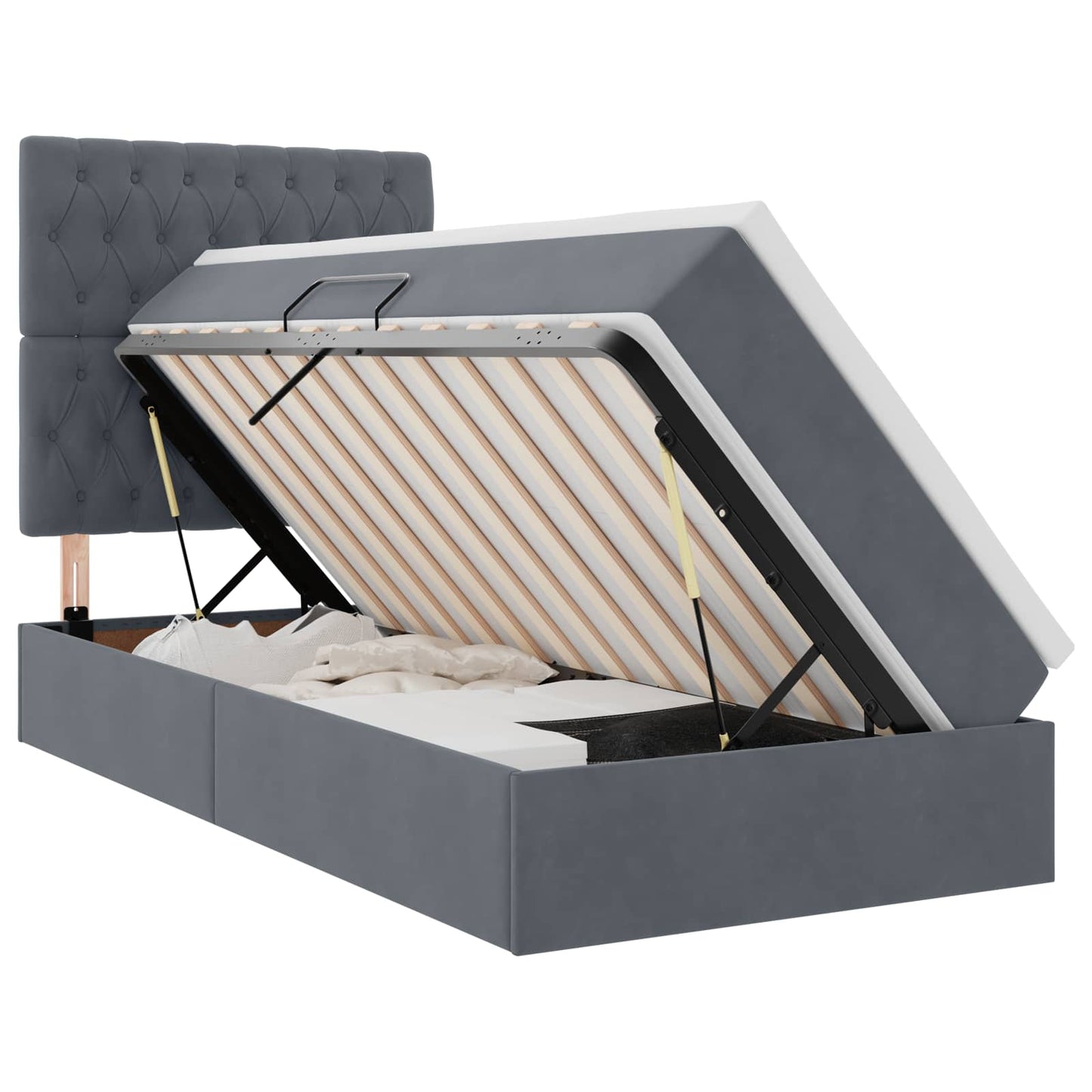 Letto con contenitore e materasso Grigio scuro 90 x 190 cm