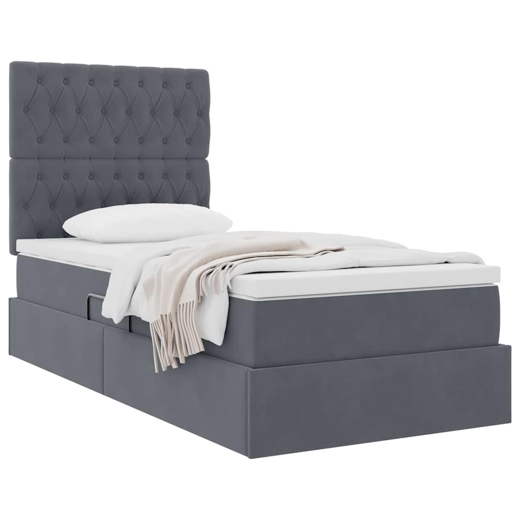 Letto con contenitore e materasso Grigio scuro 90 x 190 cm