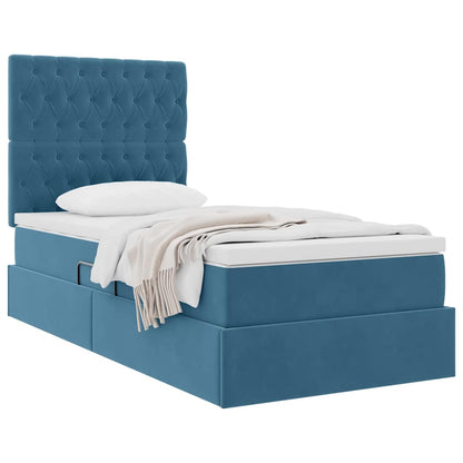 Letto con contenitore e materasso Blu Scuro 90 x 190 cm Velluto