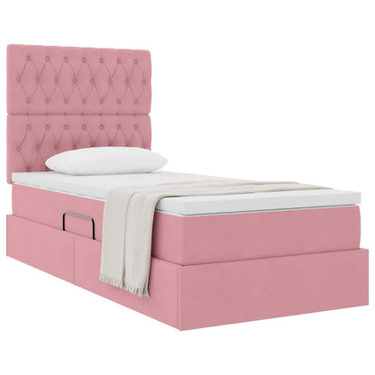 Letto con contenitore e materasso Rosa 90 x 190 cm Velluto