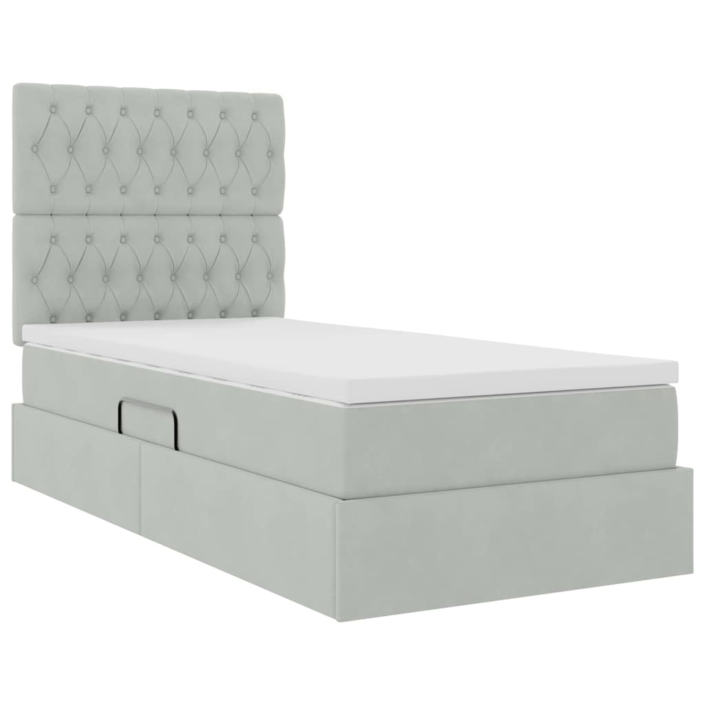 Letto con contenitore e materasso Grigio chiaro 90 x 200 cm