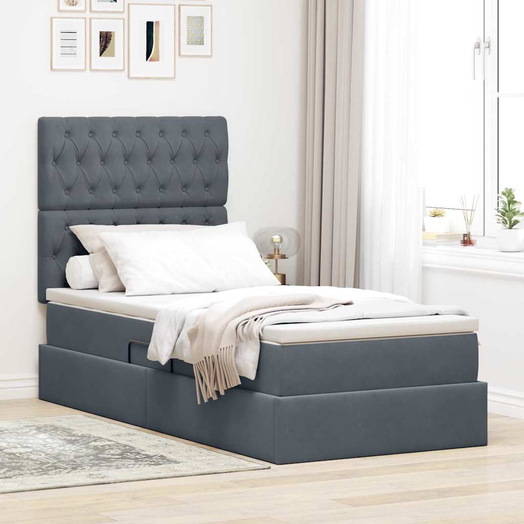 Letto con contenitore e materasso Grigio scuro 90 x 200 cm