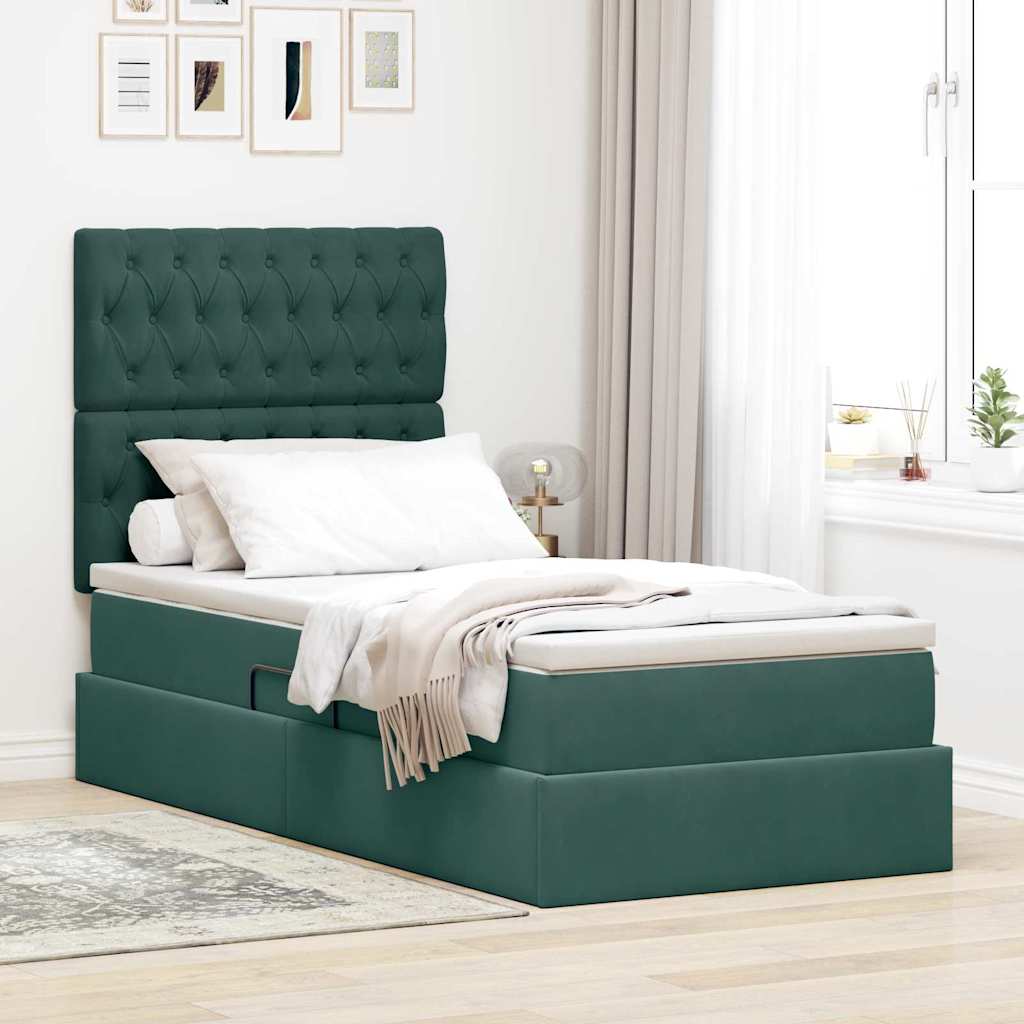 Letto con contenitore e materasso Verde Scuro 100 x 200 cm