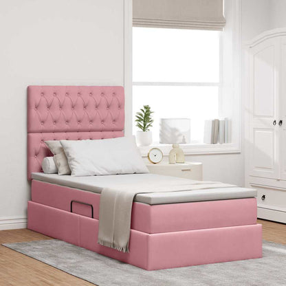 Letto con contenitore e materasso Rosa 100 x 200 cm Velluto