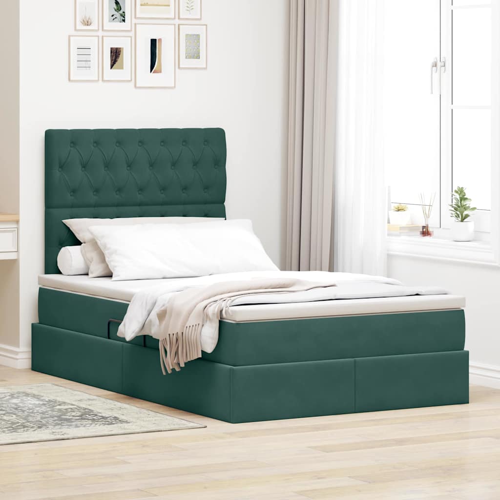 Letto con contenitore e materasso Verde Scuro 120 x 190 cm
