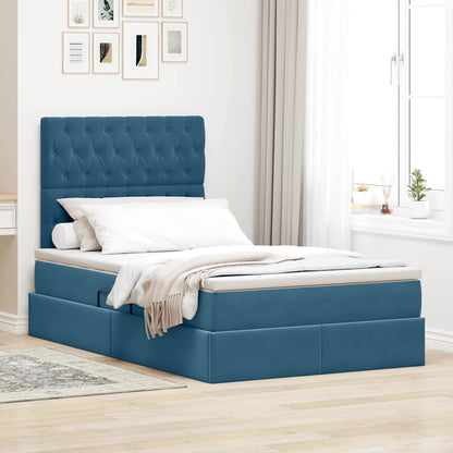 Letto con contenitore e materasso Blu 120 x 190 cm Velluto