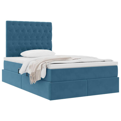 Letto con contenitore e materasso Blu 120 x 190 cm Velluto