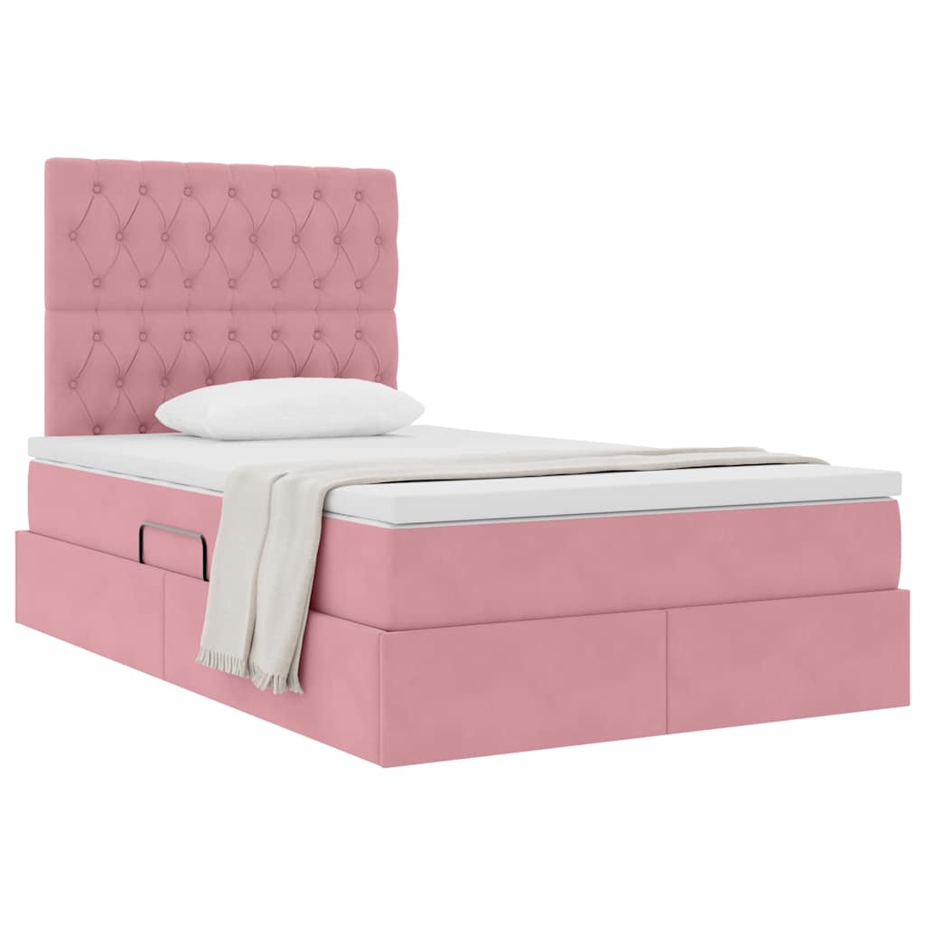 Letto con contenitore e materasso Rosa 120 x 190 cm Velluto