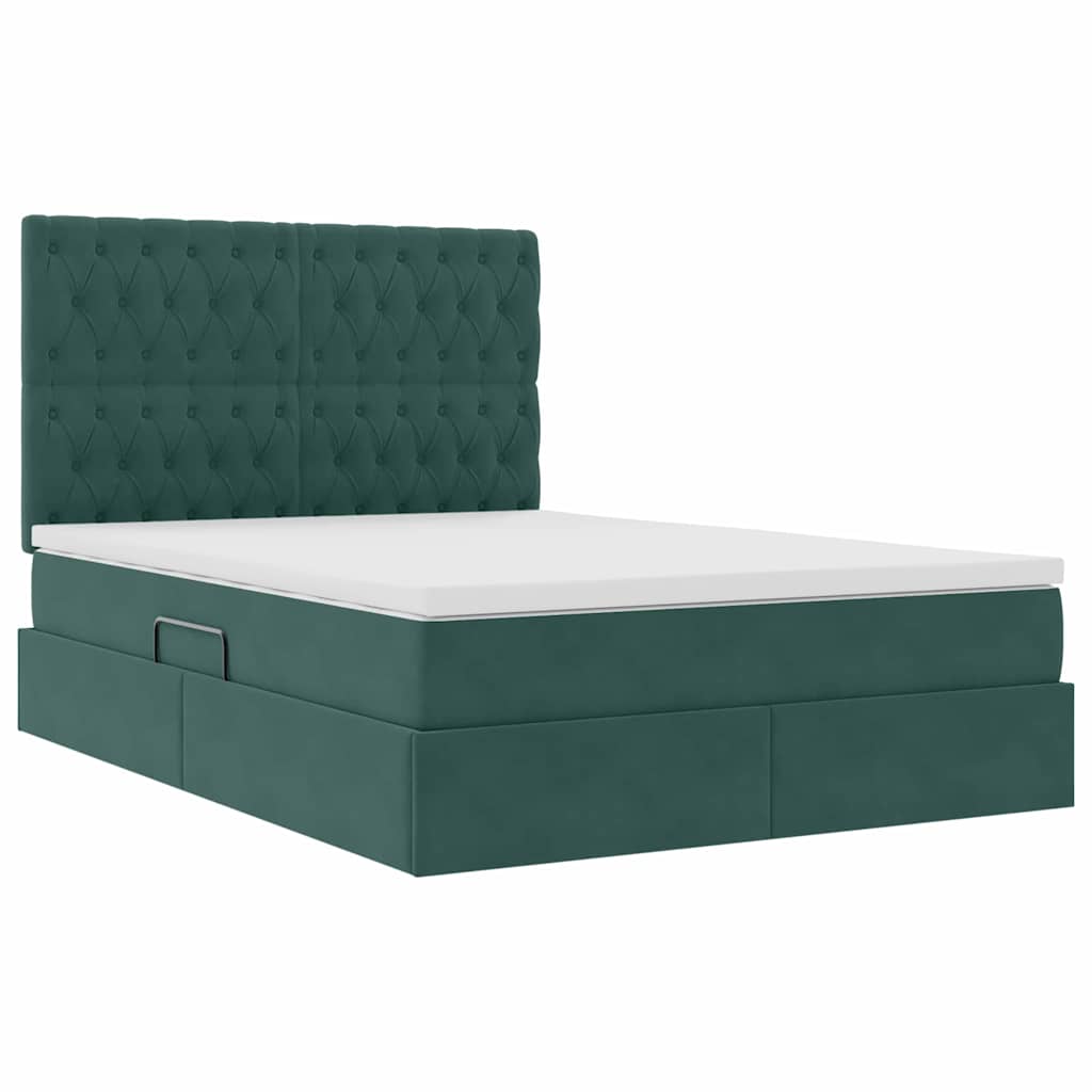 Letto con contenitore e materasso Verde Scuro 140 x 190 cm