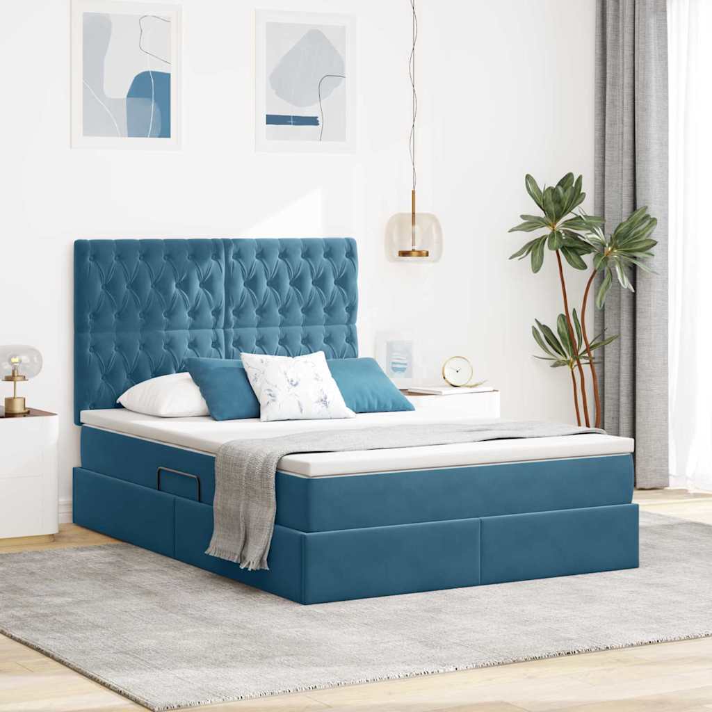 Letto con contenitore e materasso Blu Scuro 140 x 190 cm