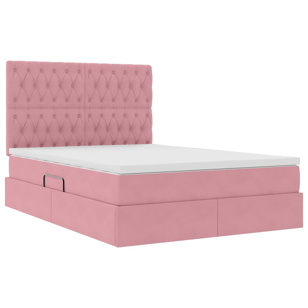 Letto con contenitore e materasso Rosa 140 x 190 cm Velluto