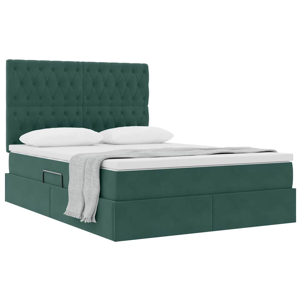 Letto con contenitore e materasso Verde Scuro 140 x 200 cm