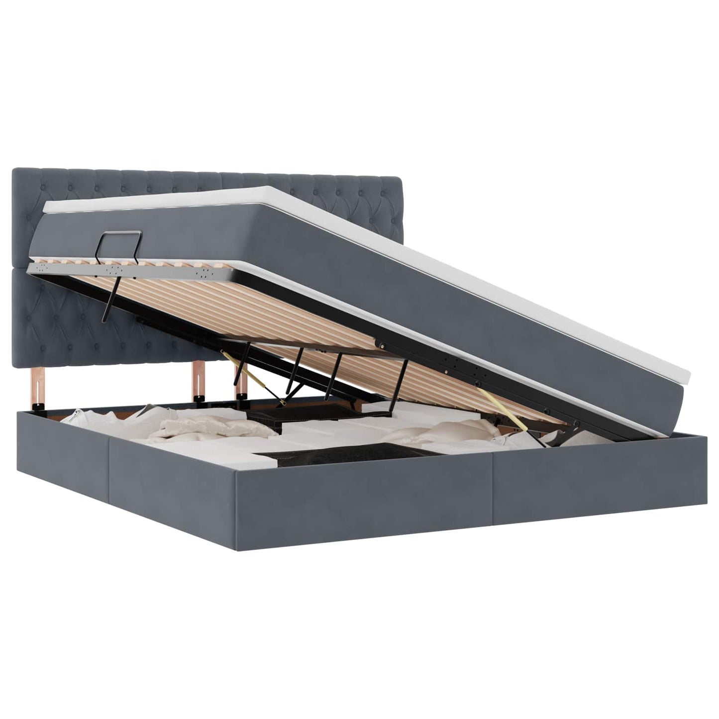 Letto con contenitore e materasso Grigio scuro 160 x 200 cm