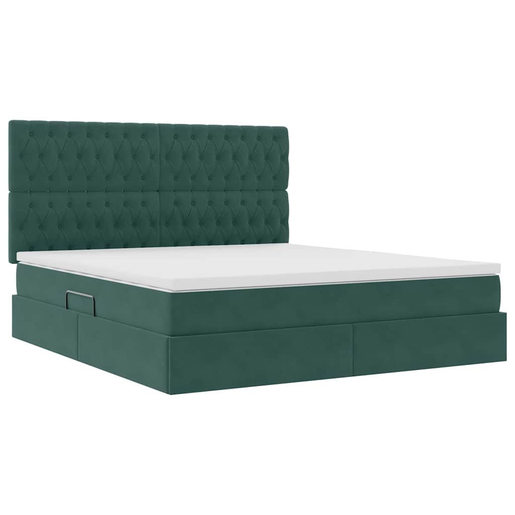 Letto con contenitore e materasso Verde Scuro 160 x 200 cm