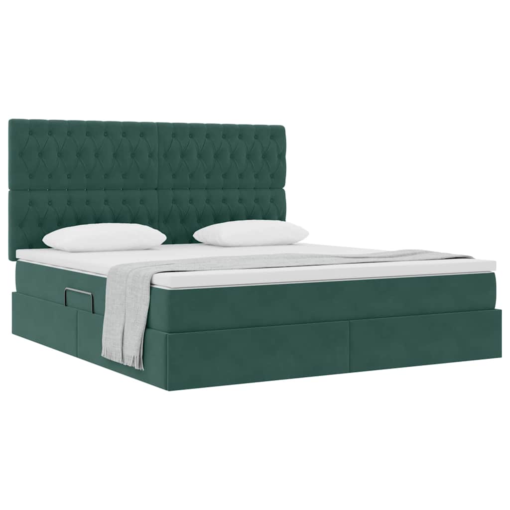 Letto con contenitore e materasso Verde Scuro 160 x 200 cm