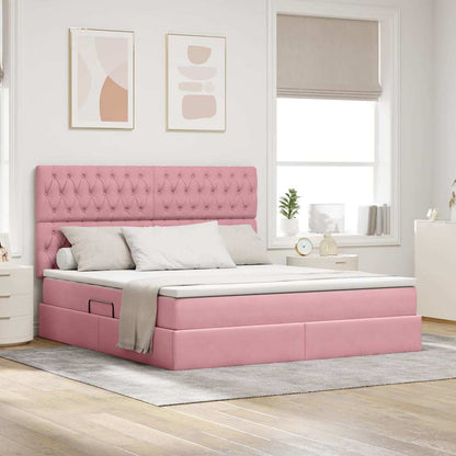 Letto con contenitore e materasso Rosa 160 x 200 cm Velluto