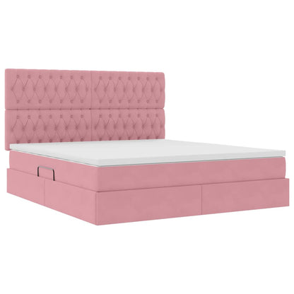 Letto con contenitore e materasso Rosa 160 x 200 cm Velluto