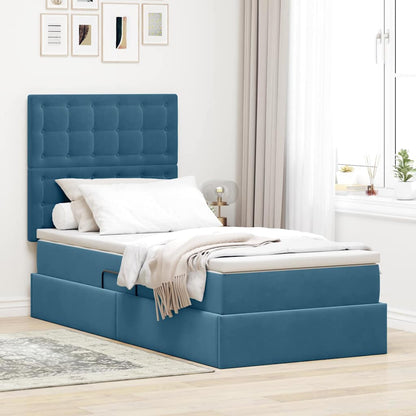 Letto con contenitore e materasso Blu Scuro 90 x 190 cm Velluto