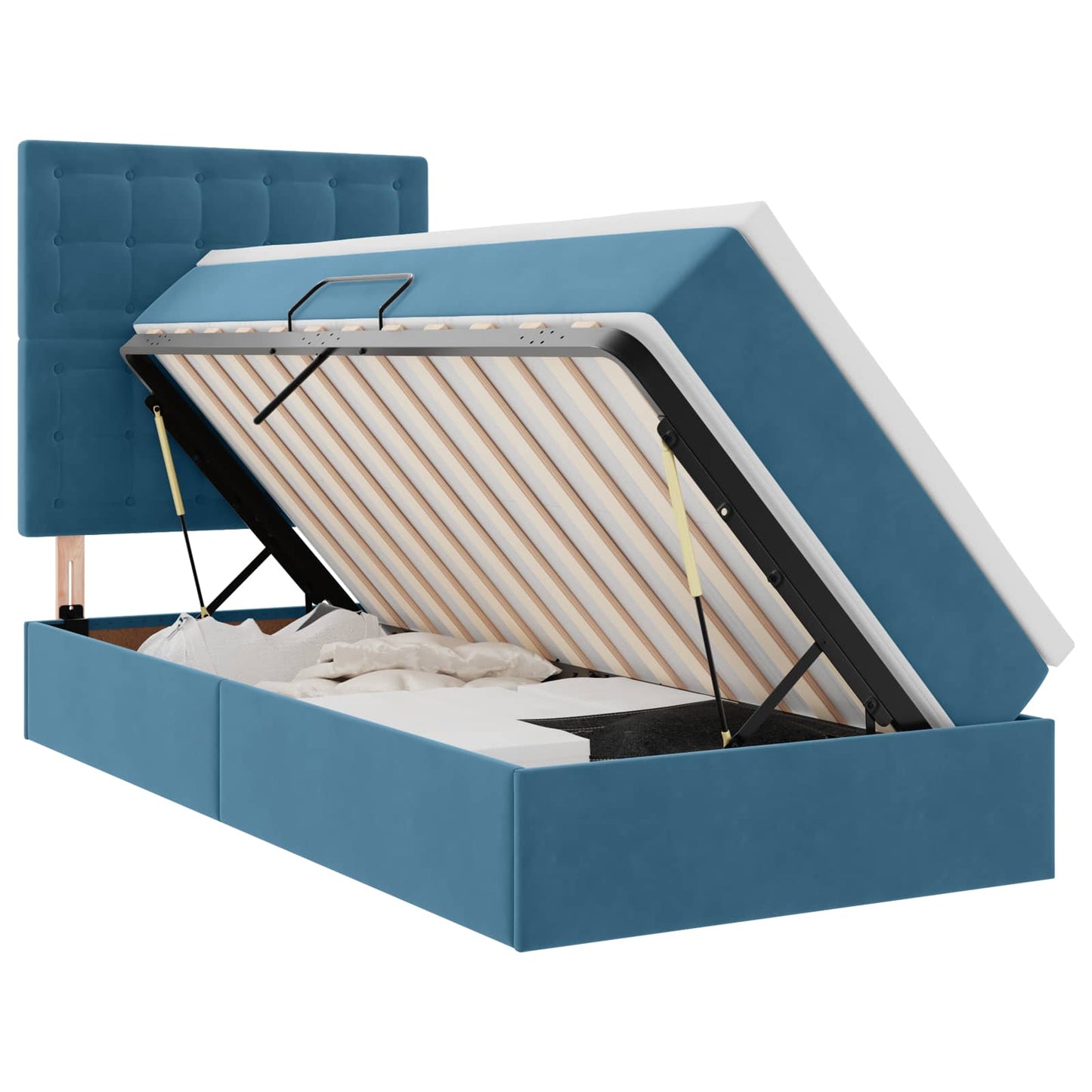Letto con contenitore e materasso Blu Scuro 90 x 190 cm Velluto