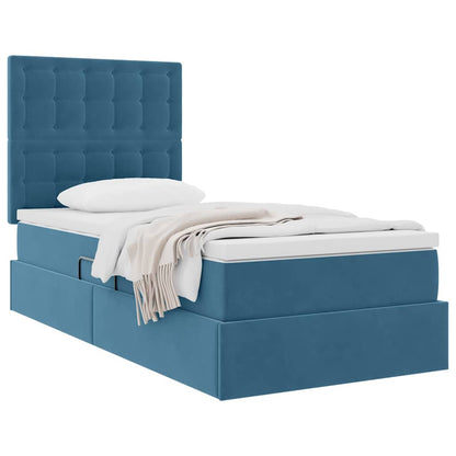 Letto con contenitore e materasso Blu Scuro 90 x 190 cm Velluto