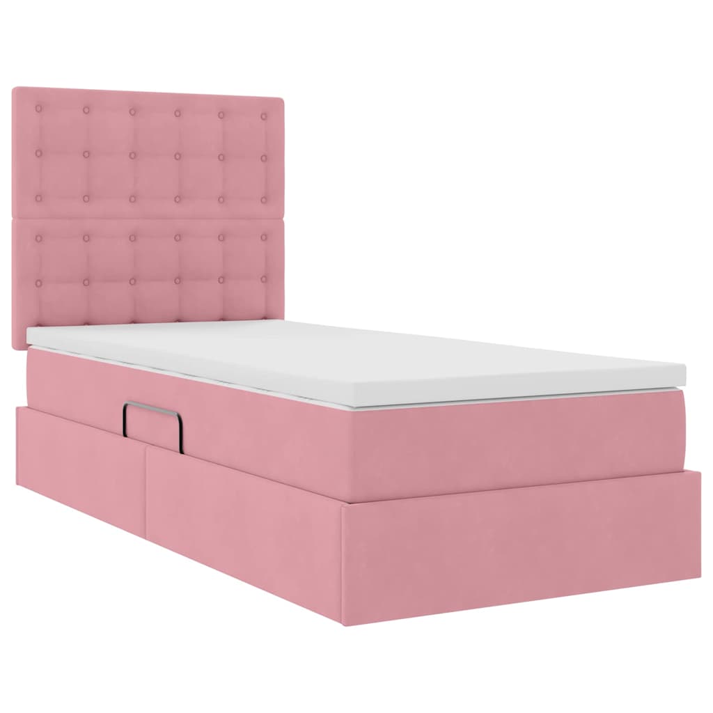 Letto con contenitore e materasso Rosa 90 x 190 cm Velluto