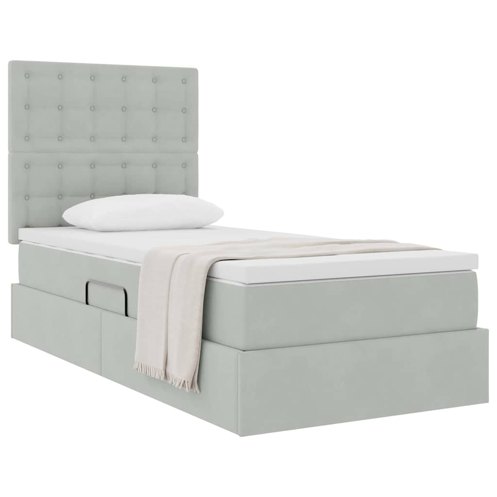 Letto con contenitore e materasso Grigio chiaro 90 x 200 cm