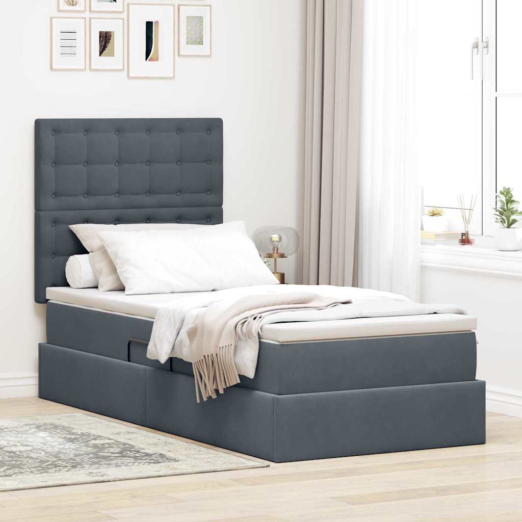 Letto con contenitore e materasso Grigio scuro 90 x 200 cm