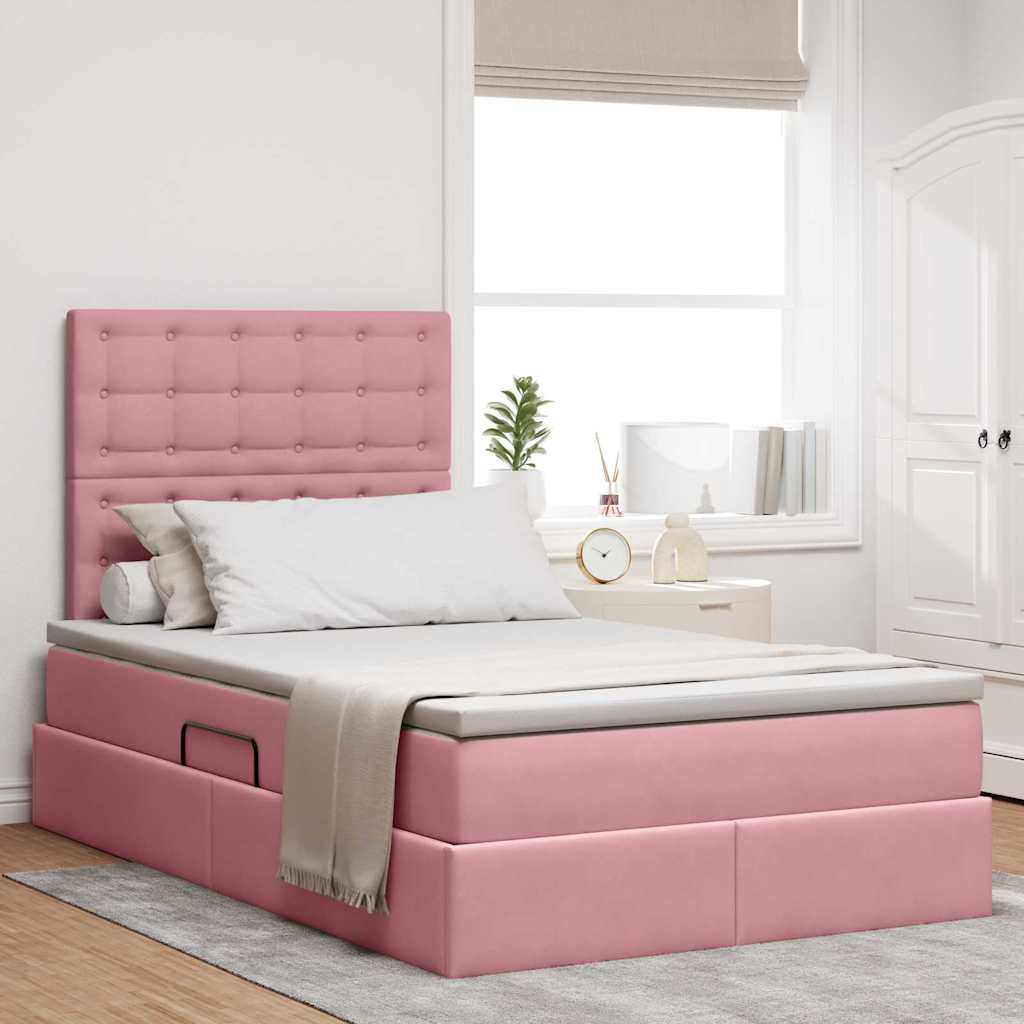 Letto con contenitore e materasso Rosa 120 x 190 cm Velluto