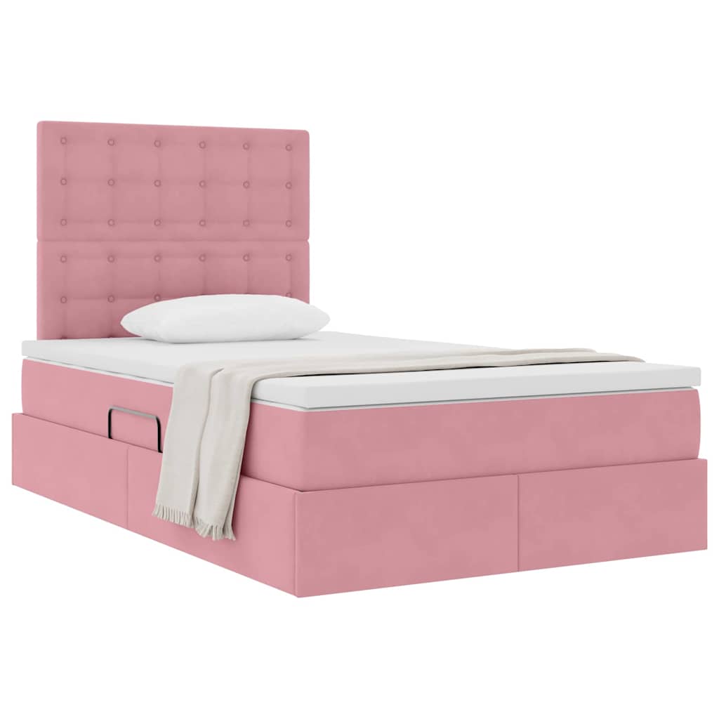 Letto con contenitore e materasso Rosa 120 x 190 cm Velluto