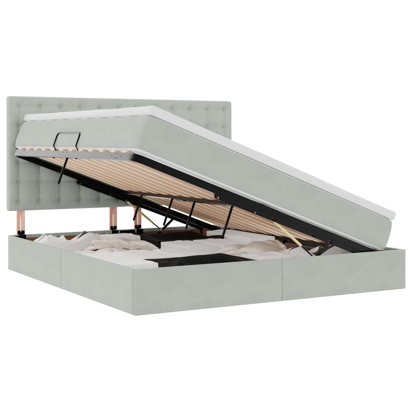 Letto con contenitore e materasso Grigio chiaro 160 x 200 cm