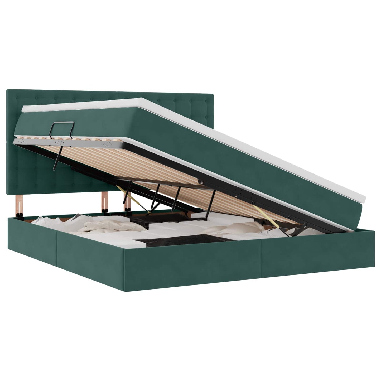 Letto con contenitore e materasso Verde Scuro 160 x 200 cm