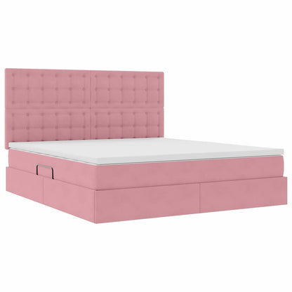 Letto con contenitore e materasso Rosa 160 x 200 cm Velluto