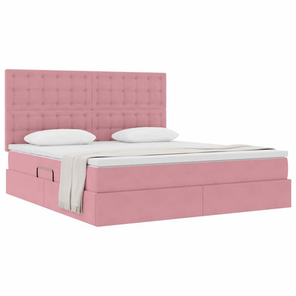 Letto con contenitore e materasso Rosa 160 x 200 cm Velluto